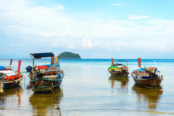 Fototapeta na wymiar Longtail boats harbor at Ko Lipe island in Satun, Thailand.