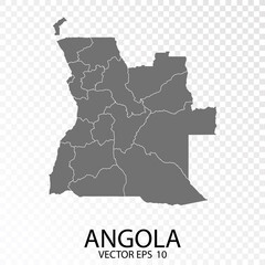 Transparent background. Detailed Grey Map of Angola. Vector Eps 10.