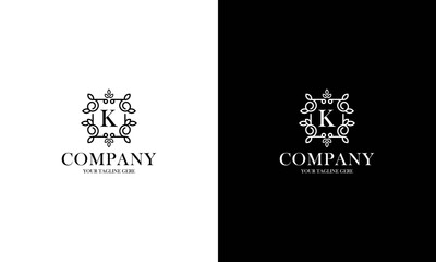 Letter K logo or monogram. For your business. Vector sign. Beautiful flower and leaf style. Personal logo.