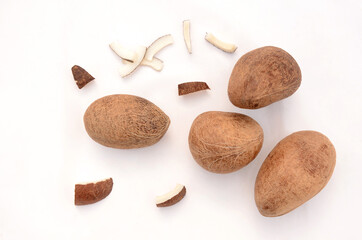 bunch the healthy brown white drilled coconut isolated on white background.