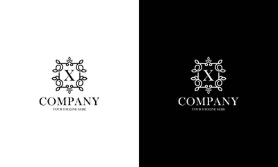 Letter X logo or monogram. For your business. Vector sign. Beautiful flower and leaf style. Personal logo.