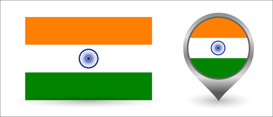 Vector flag India. Location point with flag India inside.
