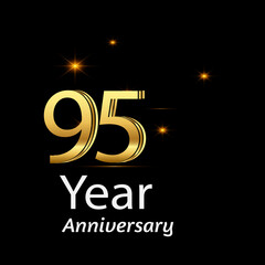 95 Year Anniversary Celebration Gold Background Color Vector Template Design Illustration