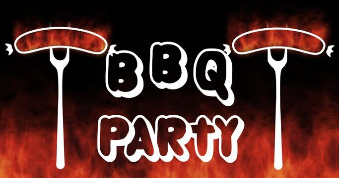 animated logo barbecue party of forks and sausages with fire