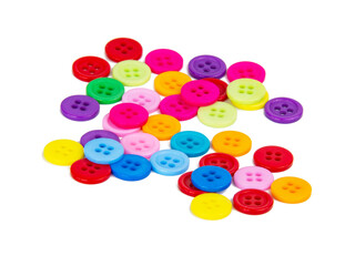 Multicolored bright cloth buttons isolated on the white background
