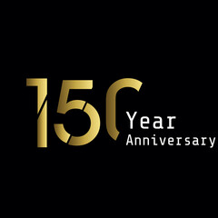 150 Year Anniversary Celebration Gold Black Background Color Vector Template Design Illustration