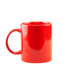 mug with an ear isolated on a white background. Red cup.