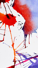 Bright Watercolor Blots On Watercolor Paper. Abstract Hand Drawn Backdrop. Colorful Abstract Watercolor Texture Stain Splashes And Spatters On White Background. Space For Text. Bitmap Illustration
