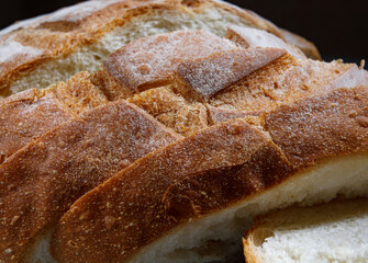 Round white bread. Fresh village bread.