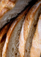White bread slices close up. Village bread.