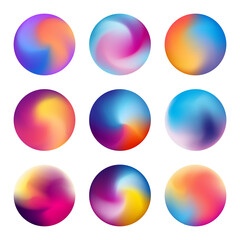 Multicolored blurred circles. Blurred spheres with gradient meshes. Vibrant colorful circles with blurred gradients vector collection
