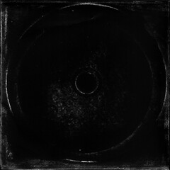 cd mark texture on paper for old cover art. grungy frame in black background. can be used to replicate the aged and worn look for your creative design. - obrazy, fototapety, plakaty