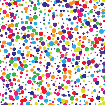 Abstract random art. Rainbow party polka vector background. All color dot.