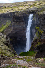 Obraz premium View of the landscape of the Haifoss waterfall in Iceland.