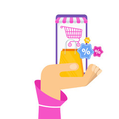 Shop, buy, online shopping. Flat vector illustration.