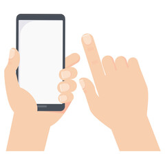 hand touches the screen of the mobile device