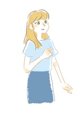 優しいタッチの指示を出す女性のイラスト