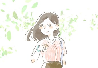 優しいタッチの仕事中の女性のイラスト