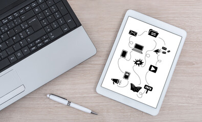 Communication media concept on a digital tablet