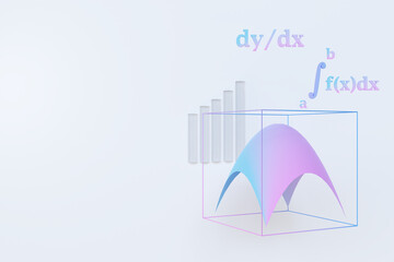 3d integral graph and formula render illustration. Calculus mathematic education background concept.