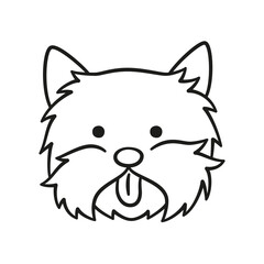 Cute yorkshire terrier face. Dog head icon. Hand drawn isolated vector illustration in doodle style on white background