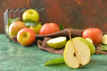 Tasty pear fruit on color background