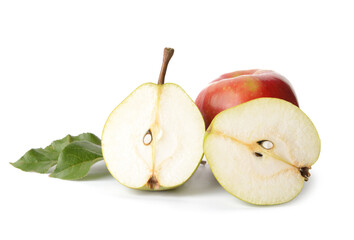 Tasty pear and apple fruits on white background
