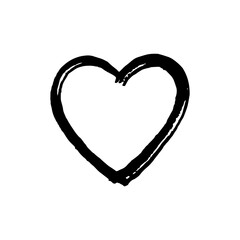 Heart icon. Drawn by hand with a brush. Outline stroke texture in the style of grunge. Vector illustration
