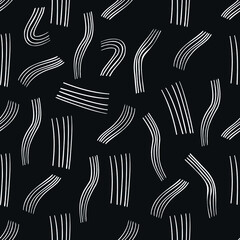 Minimalistic seamless pattern with Hand-drawn elements for textile design. Black and white, clean, simple monochrome design