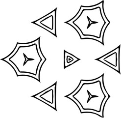 Hand Drawing Abstract Flower Vector By Hand Drawing.White Daisy Flower Star Shape Isolated. Circle Pattern Petal Flower Of Mandala With Black And White, Hand Drawn Pattern, Flower Pattern.