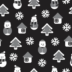 Fototapeta na wymiar Black and White Christmas Snowman seamless pattern design