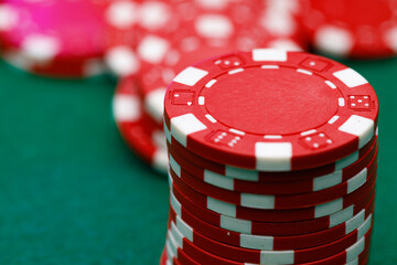 Stacks of playing chips on casino table