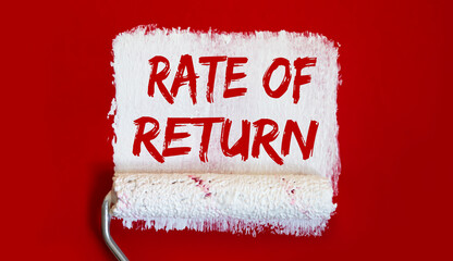 RATE OF RETURN . One open can of paint with white brush on red background. Top view.