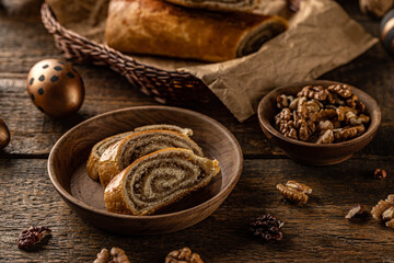 Home baked walnut roll,