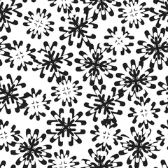 Foto auf Glas Black and White Christmas Snowflakes seamless pattern design © Siu-Hong Mok