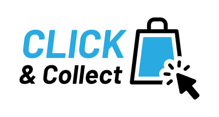 Online shop click and collect icon vector illustration. Cursor clicking on shopping bag.