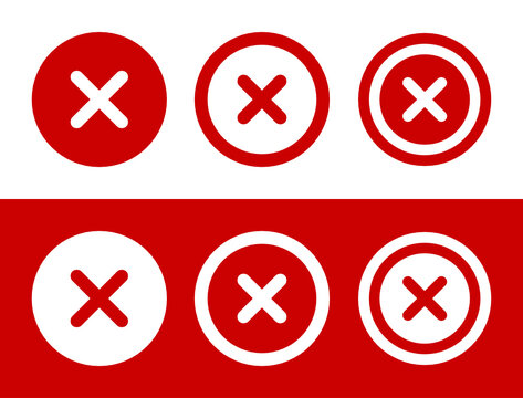Delete and cancel vector icon set. Red cross error sign. 