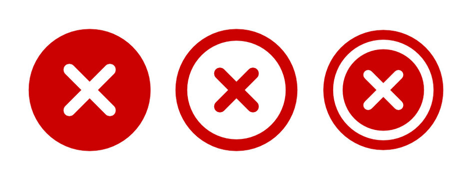 Delete and cancel icon. Red cross error sign. 