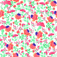 seamless pattern with tsvatemi and frames. ornament on the theme of spring, Easter and flowers. Vector pattern for textile decoration and printing