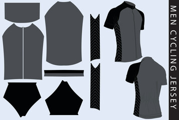 men cycling jersey design and pattern in gray and black colors