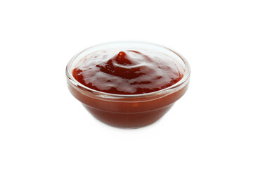 Bowl of barbecue sauce isolated on white background