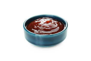 Bowl of barbecue sauce isolated on white background
