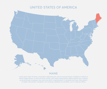 Map United states of America and state Maine, USA