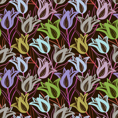 Pattern with tulips. Designed for textile fabrics, wrapping paper, wallpaper, packaging, prints, background.