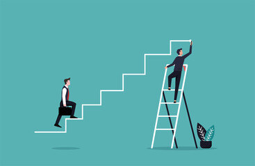 Businessman hand drawing lines for his partner to achieve goal. Business teamwork and organization concept vector illustration.