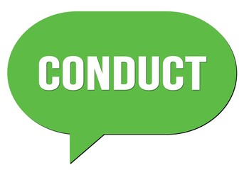 CONDUCT text written in a green speech bubble