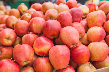 Healthy food red organic apples. Ready for sale at local farmers market