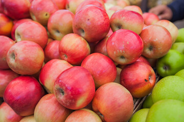 Healthy food red organic apples. Ready for sale at local farmers market