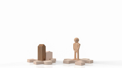 The man wood figure and home wood on jigsaw for car or transport content 3d rendering