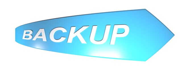 BACKUP blue arrow isolated on white background - 3D rendering illustration